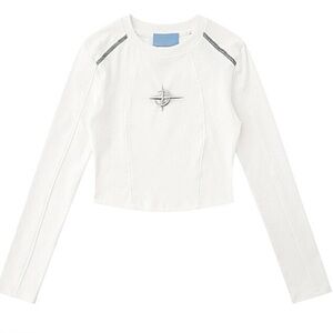 White Long-Sleeve Cropped Compass Top